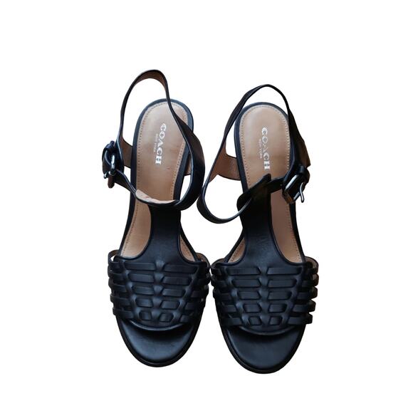 Coach Izzy Black Slingback Peep Toe Strappy Stilletto Heel Women's Size 7 - Picture 6 of 13